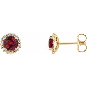 14K Yellow 5 mm Lab-Grown Ruby & 1/8 CTW Natural Diamond Earrings